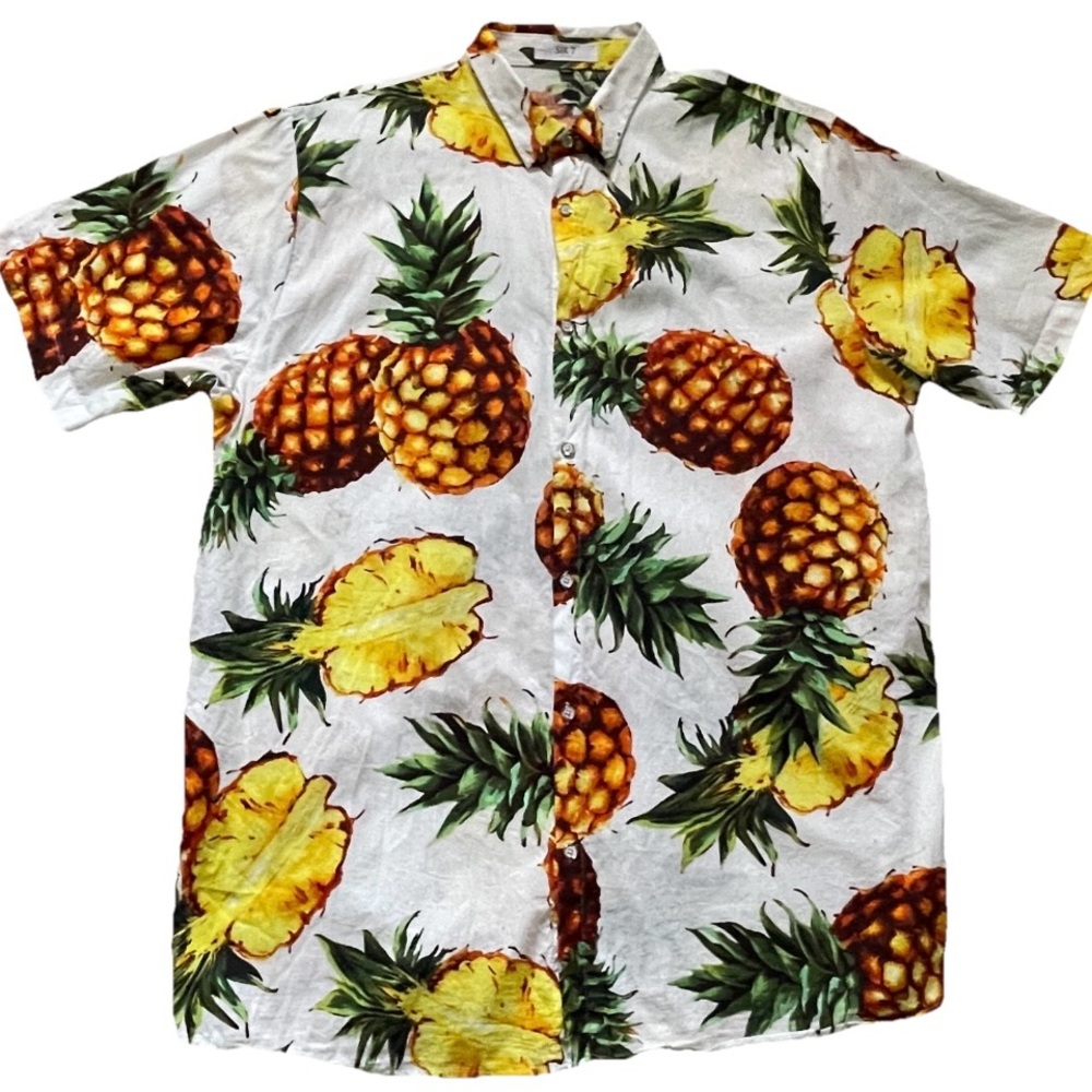 SIR 7 STUDIO Tropical PINEAPPLE Print Hawaiian Style Resort SHIRT Size XXL